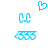 Pixelated blue icon set with heart, 'CC' letters, and Olympic rings in static and animated states.