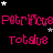 Pixelated pink text repeats 'Patricius' and 'Totalsue' across a black background with scattered white and gray stars, some of which flicker.