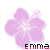Pixelated pink flower icon with 'emma' text below, showing three color variations of the name across frames.