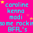 A static image with a bright pink background displays repeated text in cyan and yellow, including names like 'caroline', 'kenno', 'madi', 'some rockisome', and 'BFL's' alongside small star symbols.