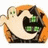 A circular cartoon character with orange hair, green checkered shirt, and black accents has a wide open mouth showing green teeth.