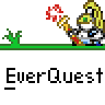 Animated contact sheet showing 11 frames of a pixel art character from EverQuest firing projectiles at an enemy, with repeated "EverQuest" text labels below each frame.