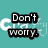 Four- of pixelated text and imagery: teal background with 'Don't worry.' in black boxes, grayscale abstract shapes with 'I'm just being...', colorful crayons labeled 'Me.', and a blank gray