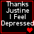 Black background with white text reading 'Thanks Justine I Feel Depressed' and red heart symbols in four