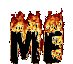Animated sequence of 'ME' text with fiery effects, showing flame variations across frames on a gray background.