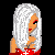 Pixel art contact sheet showing a character in red outfit with white dots and cross symbols, plus text "Fire Goddess" on orange gradient background.