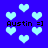 Blue background with light blue pixelated hearts and repeated text "Austin =]" in black.