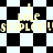 Black-and-white checkered background with yellow text repeating 'I LIKE STAPLES!!!' in a pixelated style.