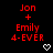Red text 'Jon + Emily 4-EVER' on black background with white heart and arrow symbols changing across frames.