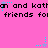 Pixelated text repeats 'n and kathn and kathn and kathn and kath' and 'friends foi friends foi friends fo' on a pink background with cyan and purple star-like shapes.