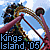 Pixelated image of a bridge structure with two towers and cables, featuring text overlay reading 'Kings Island '05' on black background.