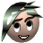 Pixelated character with green-tinted hair, brown skin, and a smiling mouth in two sequential expressions.