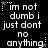 Pixelated text on black background with white stars and dots, repeating 'im not dumb i just dont no anything' in a pattern