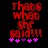 Red pixelated text reads "THATS WHAT SHE SAID!!!" above five pink and purple stars on black background.