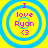 Four identical circular icons with blue concentric rings on a yellow background, each displaying pink text "I love Ryan <3" in the center.