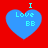 Four blue heart shapes on red background with cyan text "I Love BB" inside each heart