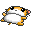 Pixelated hamster-like character with orange and white fur, black eyes, pink nose, gray mouth area, and dark brown limbs in two side-by-side poses.
