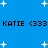 Blue background with white pixelated stars; two identical of black text reading "KATIE <333" repeated horizontally