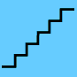 Black silhouette of a running figure ascending stairs on light blue background, with multiple sequential poses showing motion progression.