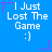 Blue background with white text reading "I Just Lost The Game :)" and pink star-shaped pixel decorations in various positions.