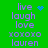 Green background with purple text reading 'live laugh love xoxoxo lauren' in two , animated blue pixelated symbols changing position