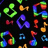 Pixelated colorful music note icons on black background with white text expressing pain and pleading for relief.