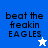 Four display 'beat the freakin EAGLES' text with star icons; top-left has blue background, bottom-left white background, and both stars are pixelated