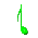 Green musical eighth notes with varying stem and notehead shapes on a gray background, displayed in three of two