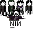Animated contact sheet of pixel art characters with repeated text "NIN" across multiple frames showing character groupings and color variations.