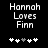 Black background with white pixelated text 'Hannah Loves Finn' and five heart symbols below, where the third heart changes from gray to white between frames.