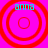 Four identical circular red concentric rings on a bright pink background with cyan text above each ring.