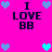 Pixelated icon with bright pink background displaying "I LOVE BB" text and heart symbols in blue and cyan.