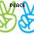 Green and blue peace sign hands with 'PEACE', 'LOVE', and 'LANABEAR' text above them on a white background.
