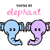 cartoon elephants in blue and purple pairs with text 'YOU'RE MY elephant' above each pair, some with pink hearts between them