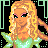 Pixel art contact sheet showing a blonde character in green outfit with star effects across multiple frames, including full-body and partial views with text boxes below each frame.
