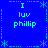 Blue background with cyan text and symbols arranged in a pattern, featuring repeated phrases "I luv phillip" at each corner
