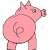 Two pink pig icons side-by-side, each with a curly tail and small ears, one looking left, the other right.