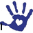 Four blue handprint icons with heart cutouts arranged in a , each containing distinct text: 'I', 'Love', 'You' on three hands and no text on the fourth