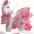 A small cartoon pony with a white body, pink mane and tail, and large black eyes stands against a plain background.