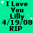 Green background with repeated text "I Love You Lilly 4/19/08 RIP" and scattered white stars, animated star positions.