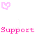 A contact sheet of 7 animated frames showing a pink breast cancer awareness ribbon animation with repeated "Support" text and floating hearts on white background.