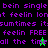 Purple pixelated text on black background with green pixelated figures appearing and disappearing in sequence.
