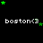 Pixelated green stars and white text 'boston<3' on black background with gray rectangle in bottom-right corner.