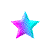 Three pixelated star shapes with gradient color fills on a solid gray background, each displaying distinct color transitions.
