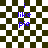 Blue text 'i like pie' on a black-and-white checkered background with two circular overlays showing pixelated distortion effects