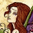 Pixelated image of a woman with long brown hair and purple clothing against a beige background, next to green text reading 'Original Icons .com' on dark green.