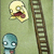 Pixelated cartoon characters with a ladder on a green background; one character's mouth opens wider in animation.