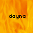 A static image with a fiery orange-yellow background and three instances of the text 'dayna' in black pixelated font.