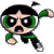 Pixelated cartoon character with green eyes, black hair, and green-and-black clothing in a running pose against gray background.