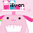 Pixelated pink character with rainbow ears, black eyes, and a wide white mouth holding two bottles on its head; text above reads 'iEvon' then 'Axel Man H'.